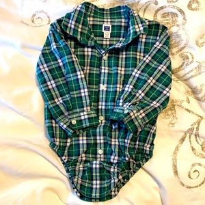 Janie & Jack green plaid button down